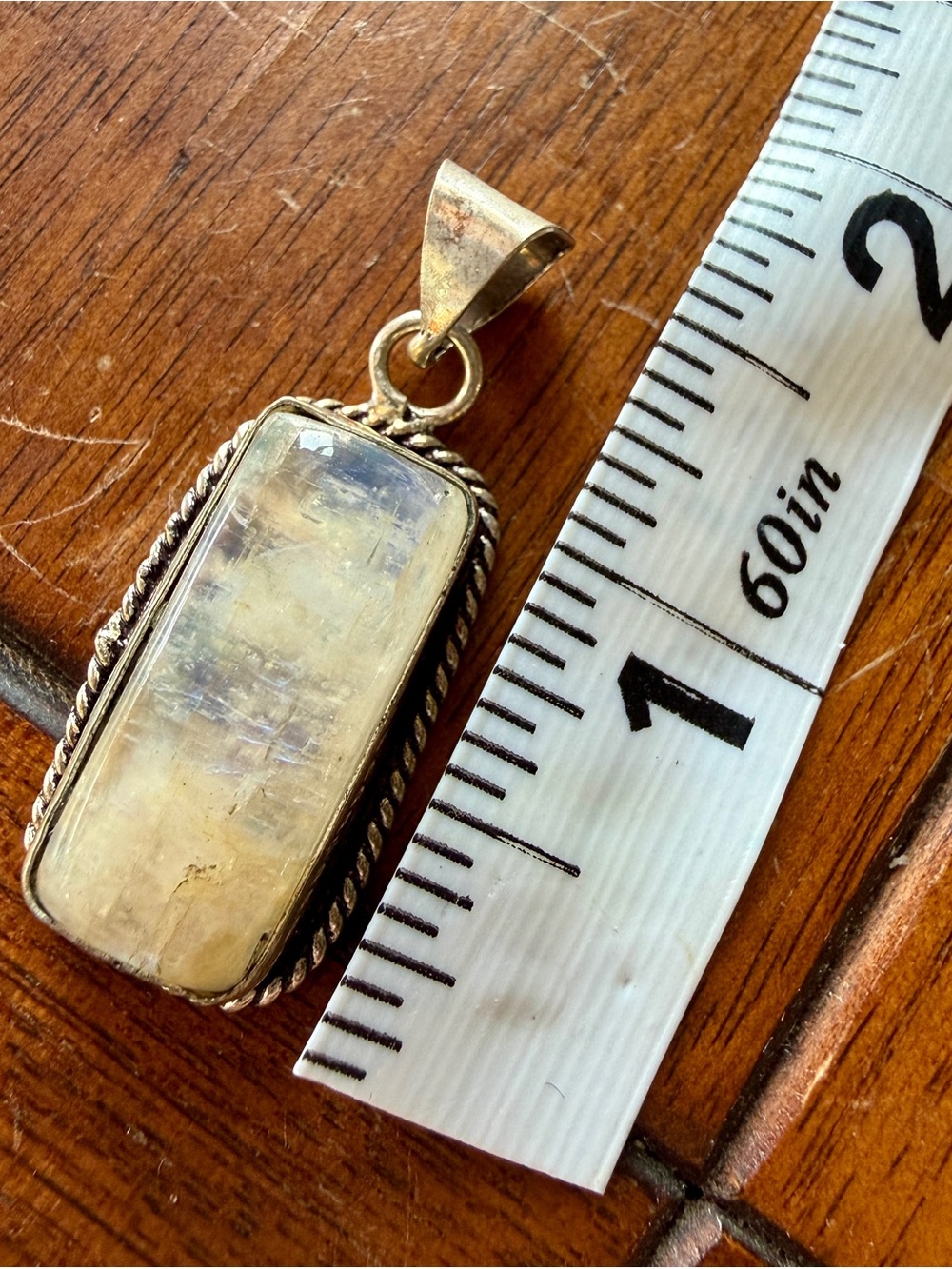Silver Rope-Edged Moonstone Pendant - White Moonstone Necklace